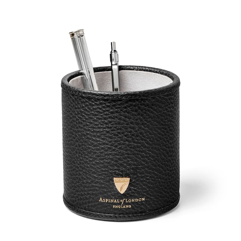 Aspinal of London Round Pen Pot in Black Pebble