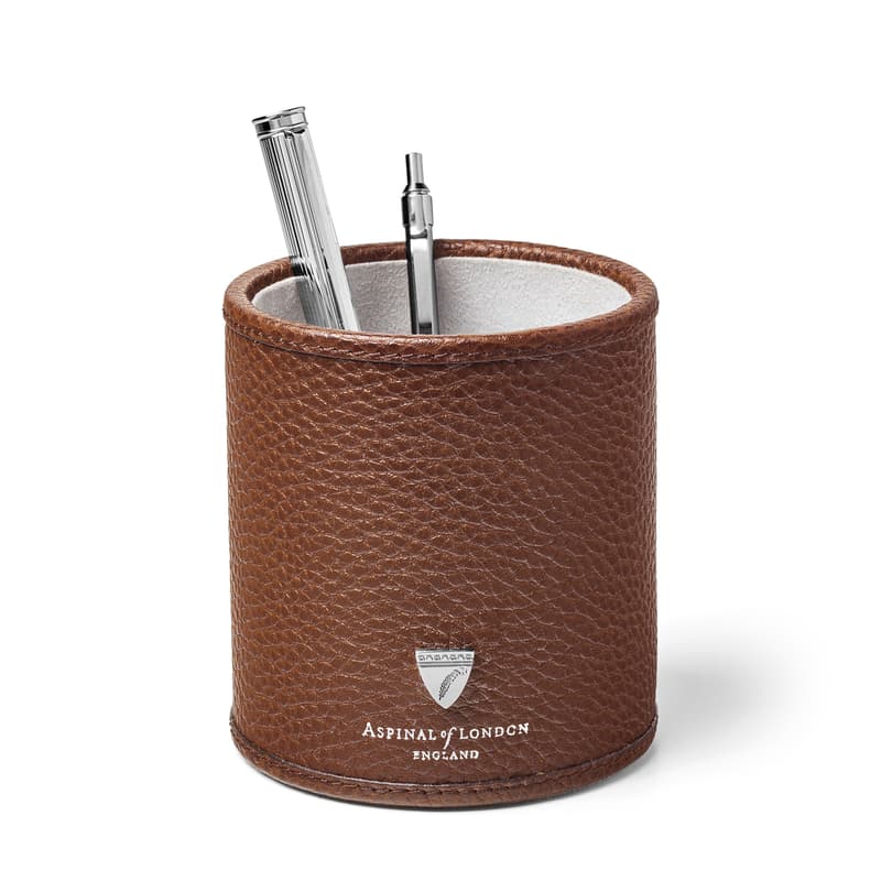 Aspinal of London Round Pen Pot in Tobacco Pebble