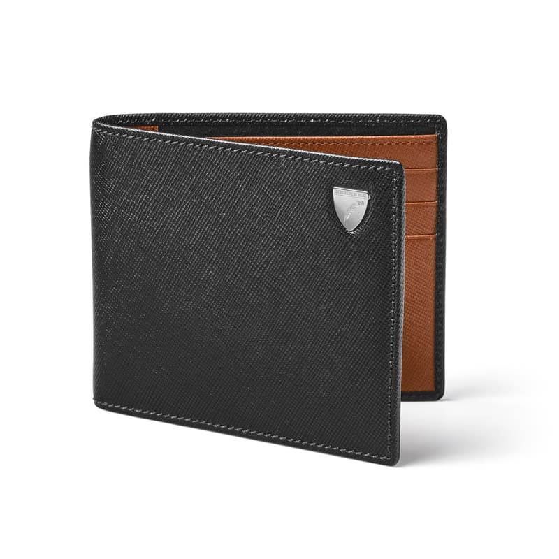 Aspinal of London Billfold RFID Wallet in Black & Tan Saffiano