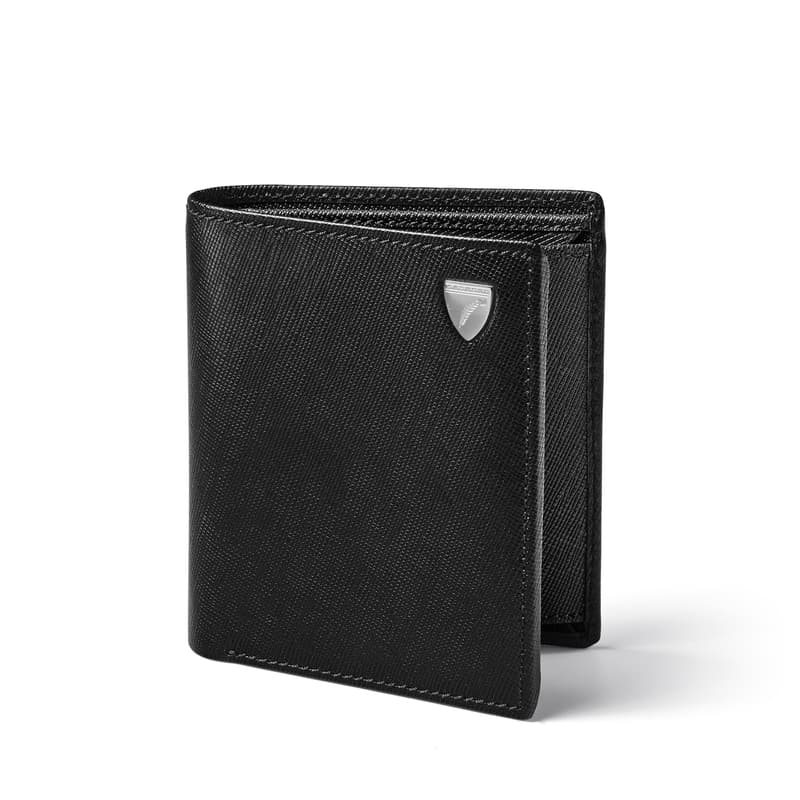 Aspinal of London ID & Coin RFID Wallet in Black Saffiano