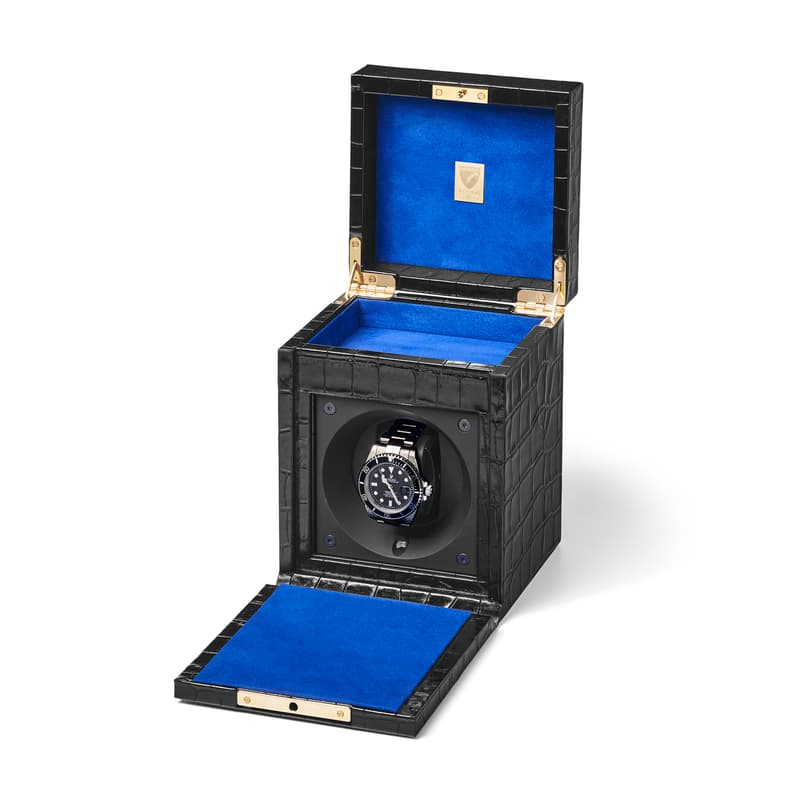 Aspinal of London Watch Winder in Deep Shine Black Croc