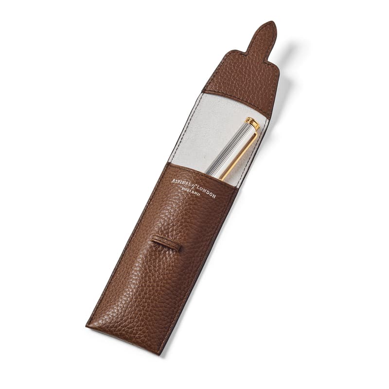 Aspinal of London Pen Case in Tobacco Pebble