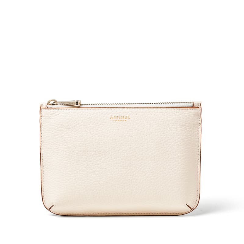 Aspinal of London Medium Ella Pouch in Ivory Pebble