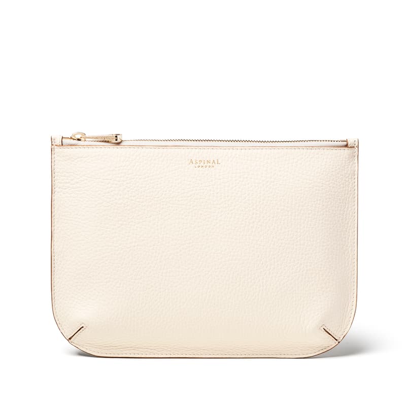 Aspinal of London Large Ella Pouch in Ivory Pebble