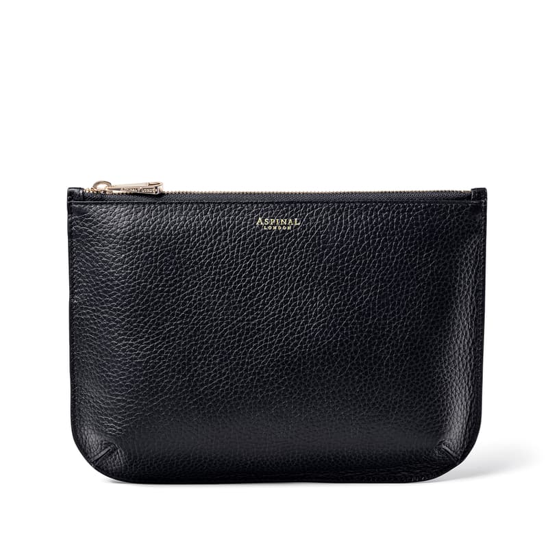 Aspinal of London Large Ella Pouch in Black Pebble