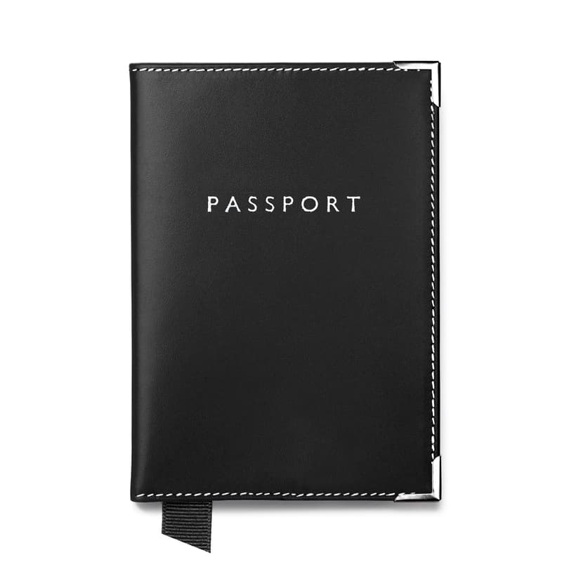 Aspinal of London Passport Cover in Smooth Black & Cobalt Blue Suede Aspinal of London Passport Cover in Smooth Black & Cobalt Blue Suede