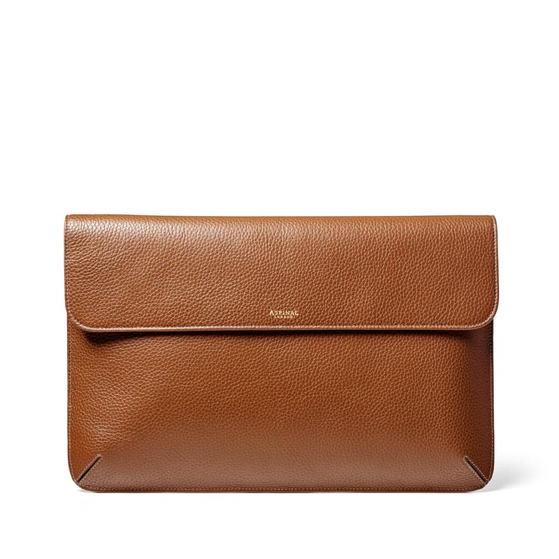 Aspinal of London Leather Laptop Case in Tan Pebble
