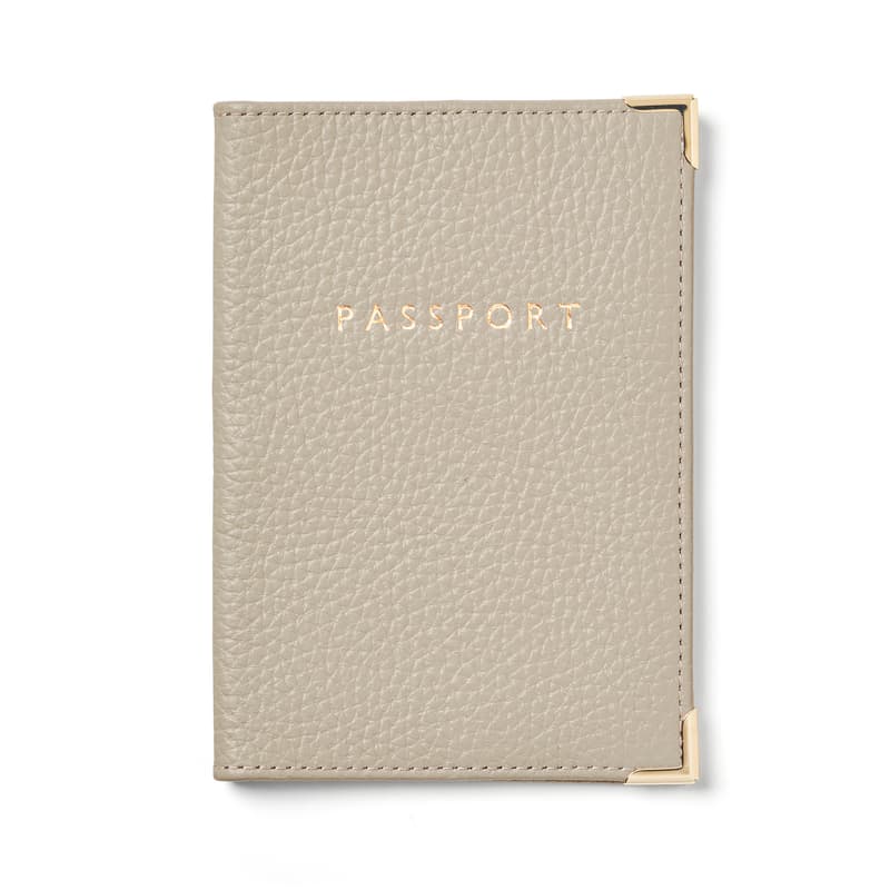 Aspinal of London Passport Cover in Dove Grey Pebble