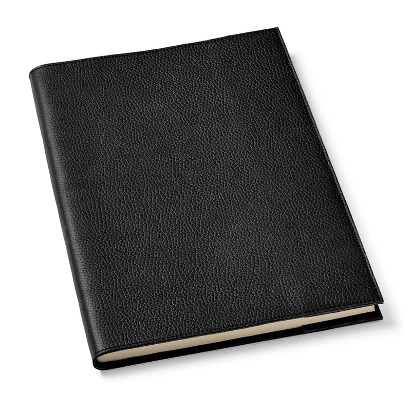Aspinal of London A4 Refillable Leather Journal in Black Pebble with Gold Branding