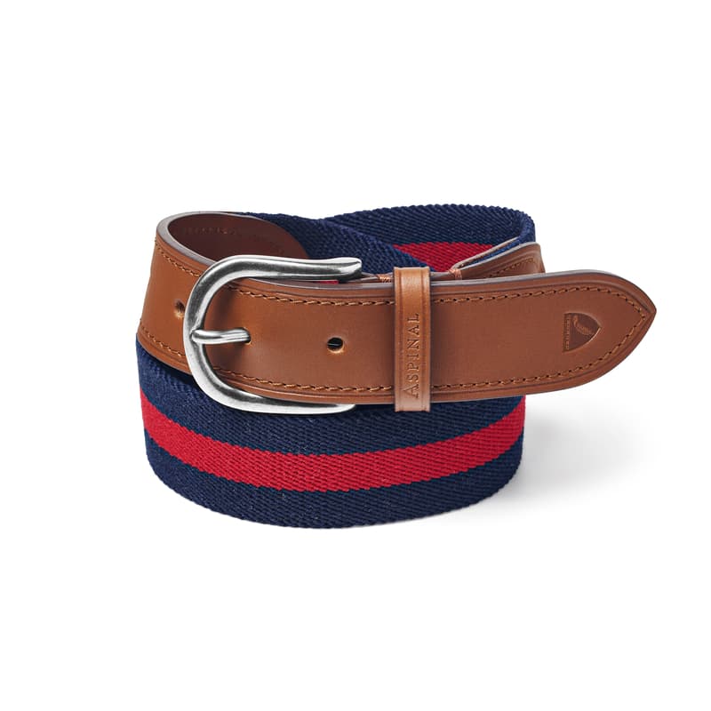 Aspinal of London Webbing Belt in Navy & Red Stripes Aspinal of London Webbing Belt in Navy & Red Stripes