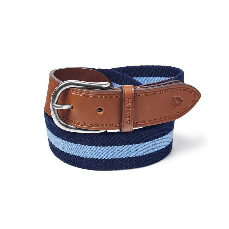 Aspinal of London Webbing Belt in Navy & Cornflower Blue Stripes