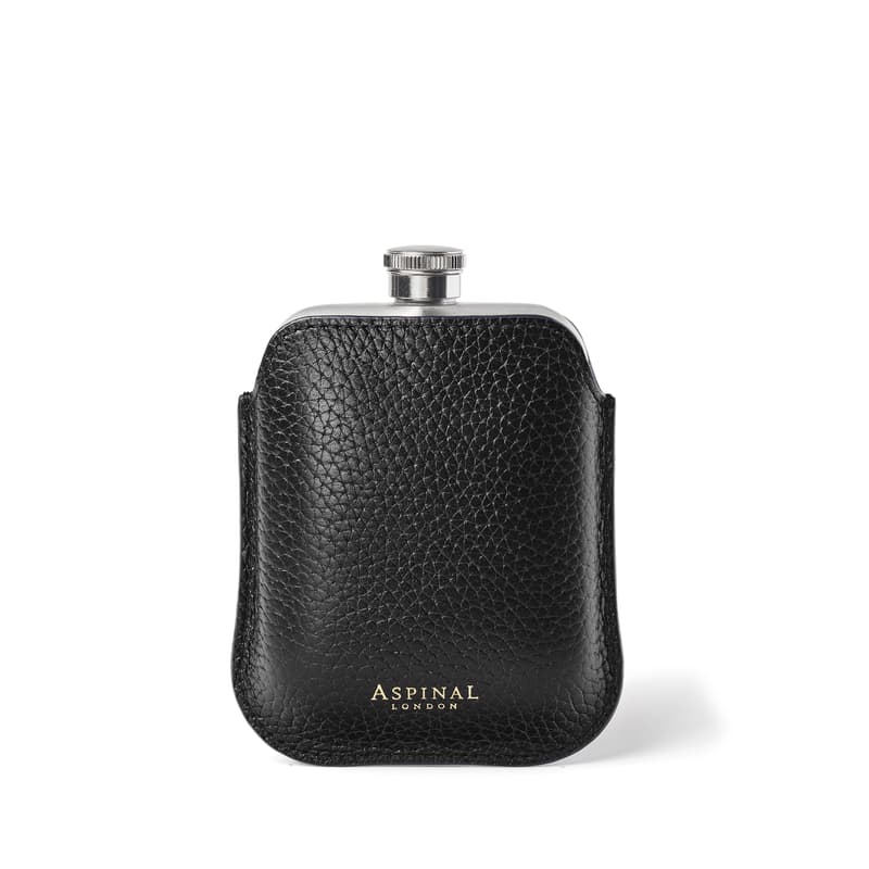 Aspinal of London 5oz Hip Flask with Leather Pouch in Black Pebble Aspinal of London 5oz Hip Flask with Leather Pouch in Black Pebble