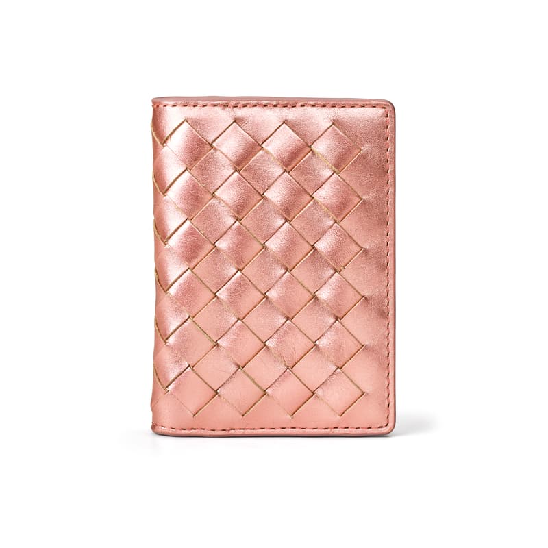 Aspinal of London Double Fold Credit Card Holder in Blush Pink Metallic Woven Leather