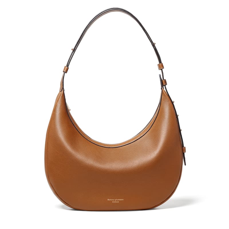 Aspinal of London Hudson Crescent Bag in Tan Milled Pebble
