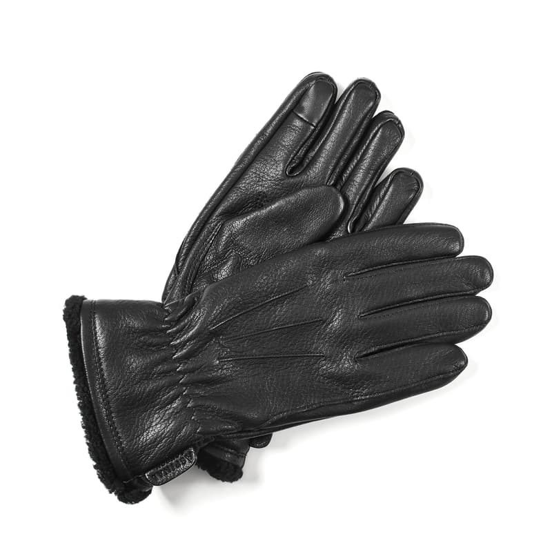 Aspinal of London Men's Deerskin Leather Gloves in Black Deerskin with Shearling Cuff