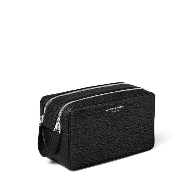 Aspinal of London Double Zip Mount Street Wash Bag in Black Pebble
