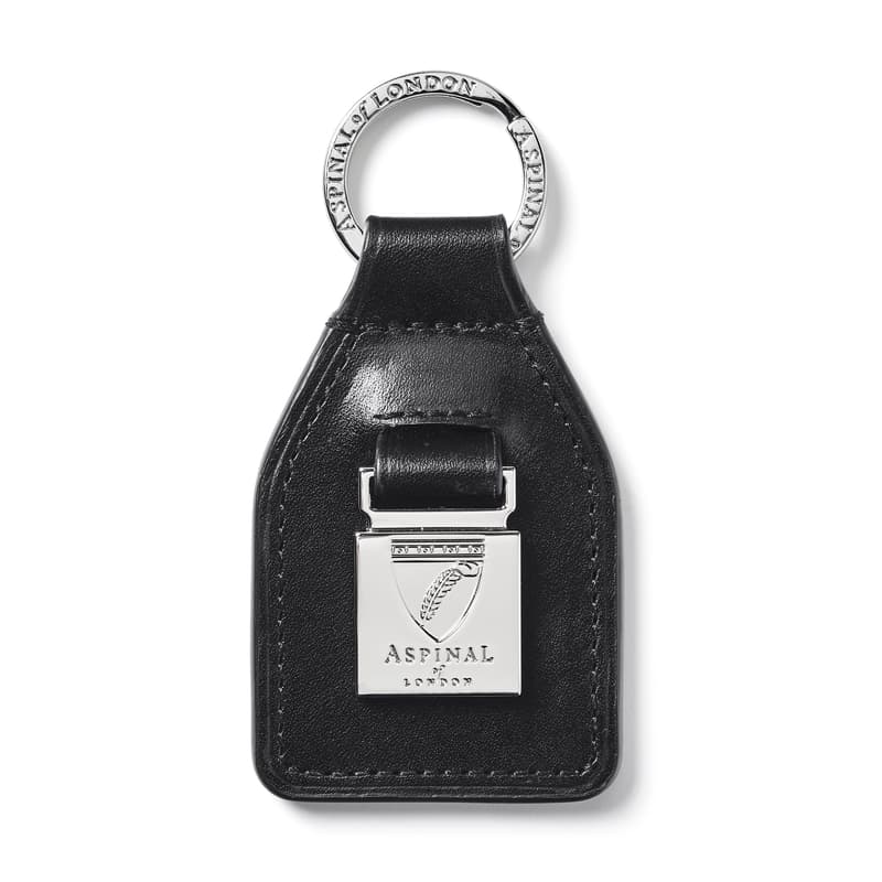 Aspinal of London Shield & Plaque Keyring in Smooth Black