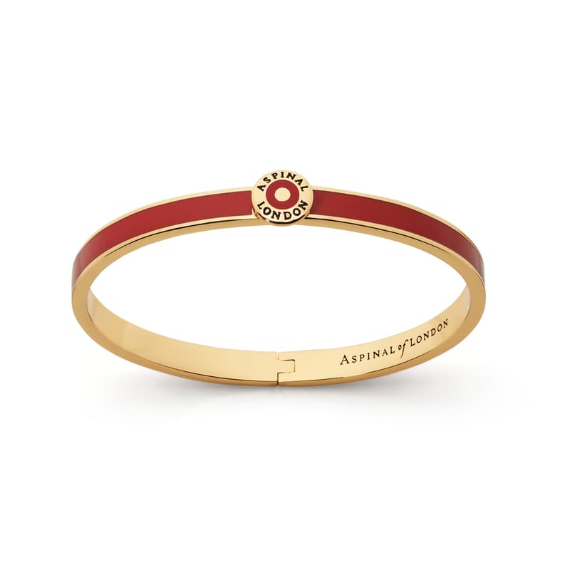 Aspinal of London Thin Enamel Bangle in Cardinal Red Enamel & 18ct Gold Plated