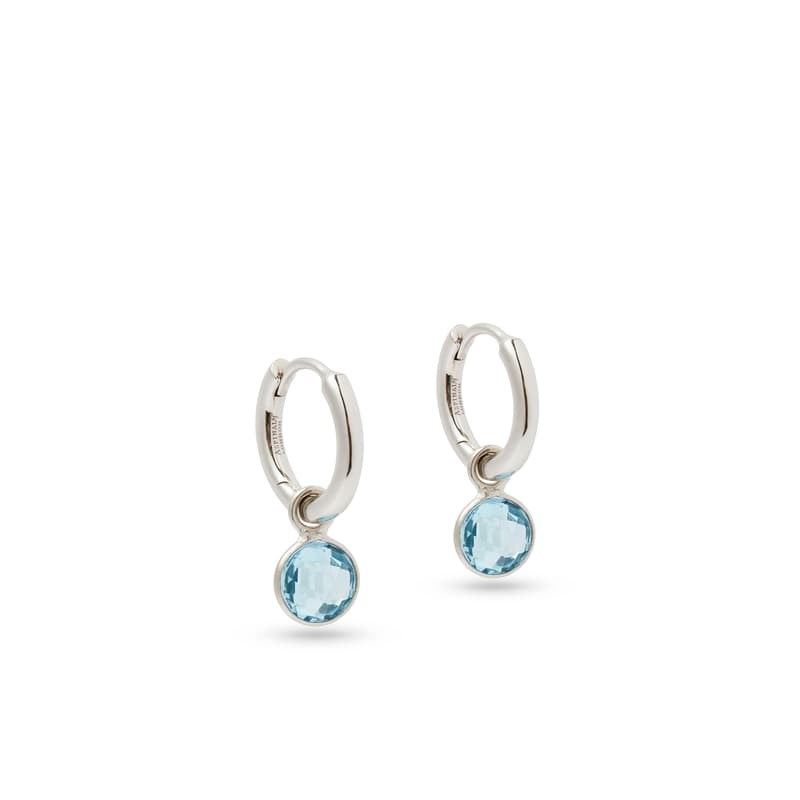 Aspinal of London Gemstone Huggie Earrings in Swiss Blue Topaz & Sterling Silver 925