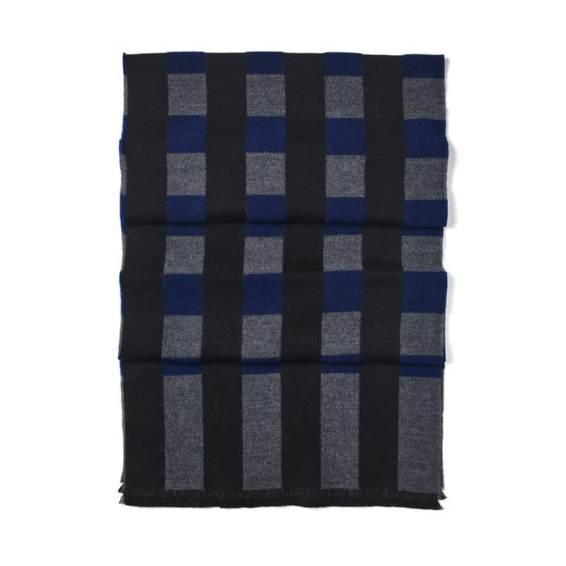Aspinal of London Exploded Check Wool Scarf in Navy Aspinal of London Exploded Check Wool Scarf in Navy