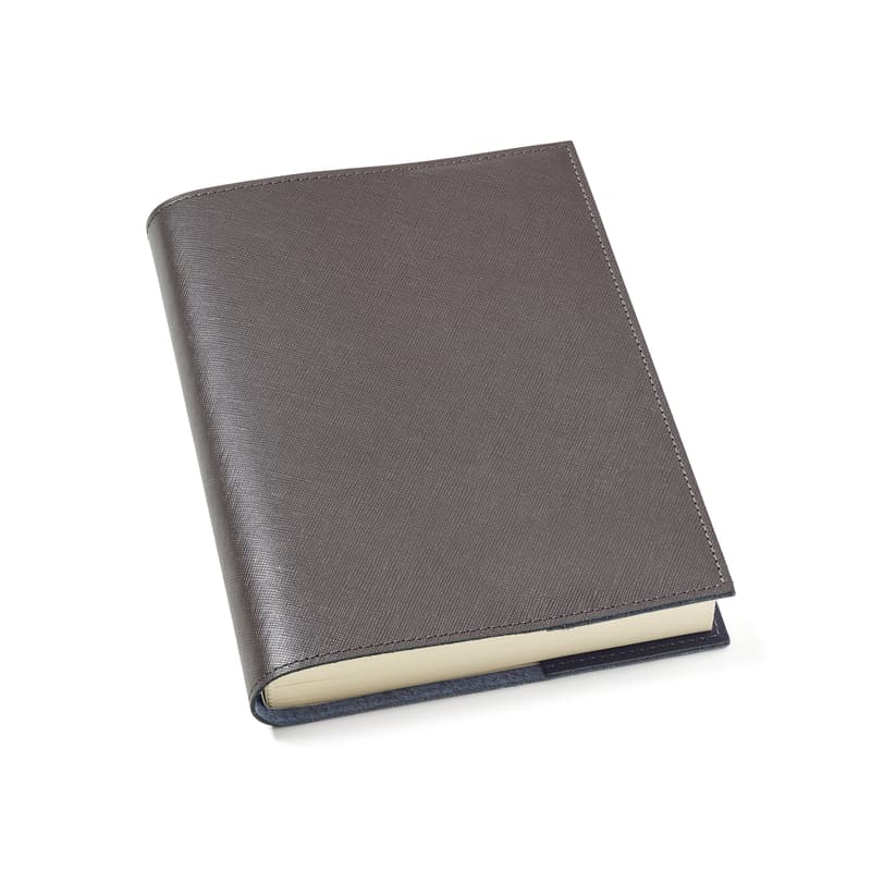 Aspinal of London A5 Refillable Journal in Grey & Navy Saffiano