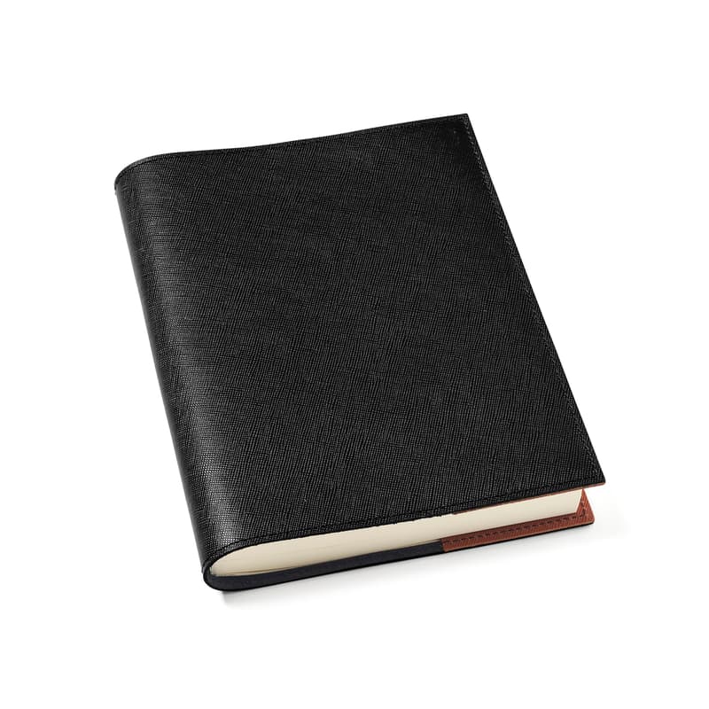 Aspinal of London A5 Refillable Journal in Black & Tan Saffiano
