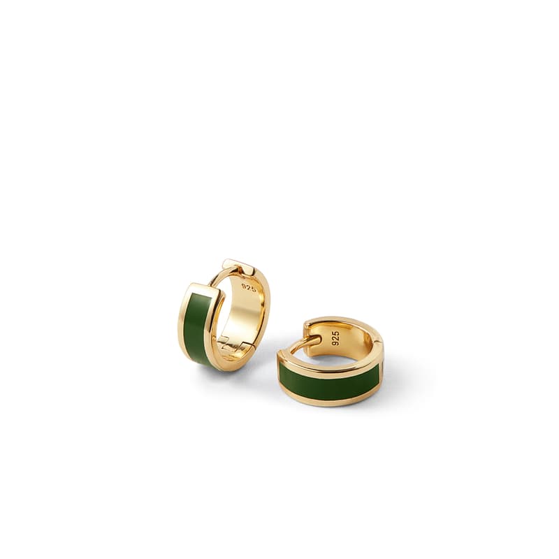 Aspinal of London Enamel Huggie Earrings in Racing Green Enamel & 18ct Gold Plated