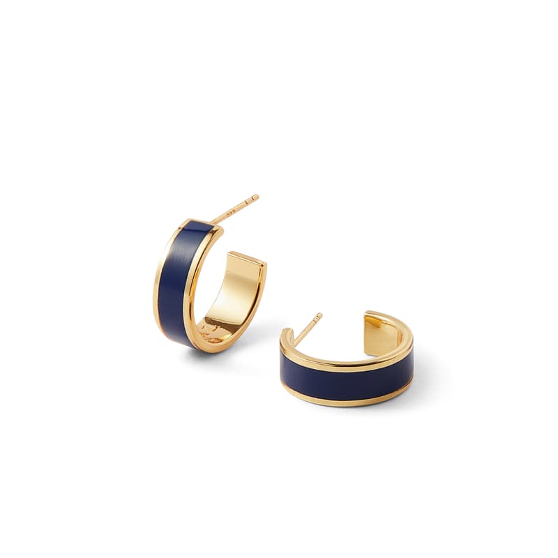 Aspinal of London Enamel Hoop Earrings in Navy Enamel & 18ct Gold Plated