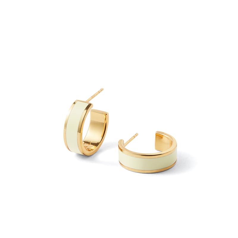 Aspinal of London Enamel Hoop Earrings in Ivory Enamel & 18ct Gold Plated