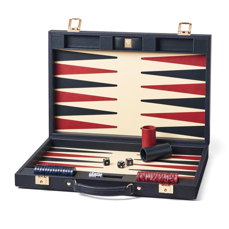 Aspinal of London 17-inch Backgammon Set in Navy Pebble Aspinal of London 17-inch Backgammon Set in Navy Pebble