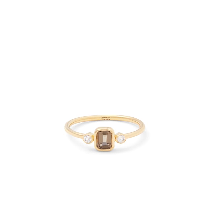 Aspinal of London Gemstone Ring in Smoky Quartz & 18ct Gold Vermeil