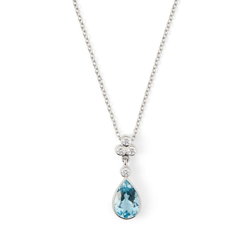 Aspinal of London Aphrodite Teardrop Aquamarine & Diamond Pendant Necklace Aspinal of London Aphrodite Teardrop Aquamarine & Diamond Pendant Necklace