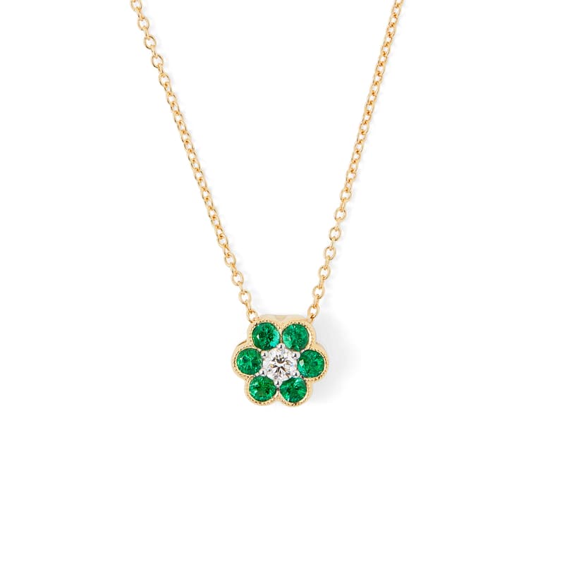 Aspinal of London Athena 18ct Gold Emerald & Diamond Cluster Pendant Necklace Aspinal of London Athena 18ct Gold Emerald & Diamond Cluster Pendant Necklace