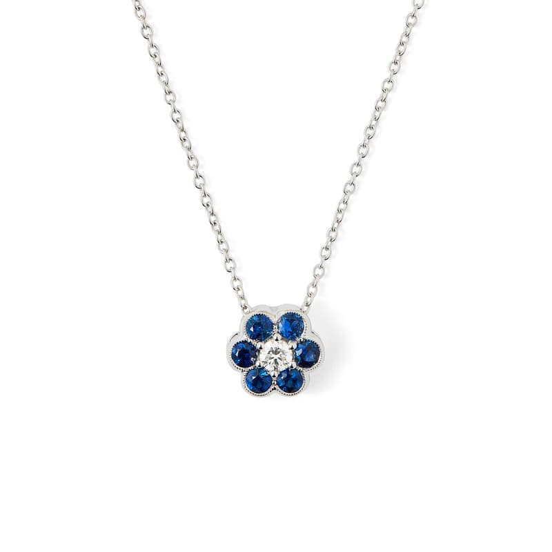Aspinal of London Athena 18ct White Gold Sapphire & Diamond Cluster Pendant Necklace Aspinal of London Athena 18ct White Gold Sapphire & Diamond Cluster Pendant Necklace