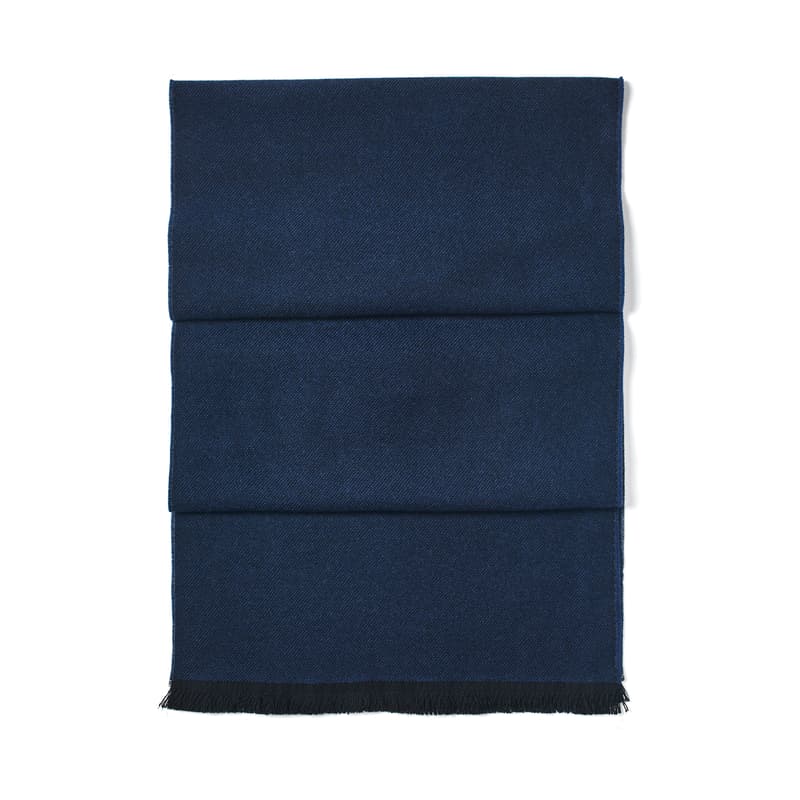 Aspinal of London Reversible Merino Wool Scarf in Navy & Grey