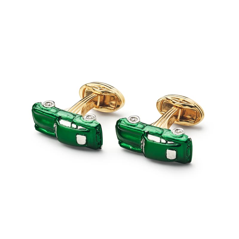 Aspinal of London Car Cufflinks in Racing Green Enamel on Gold Plate