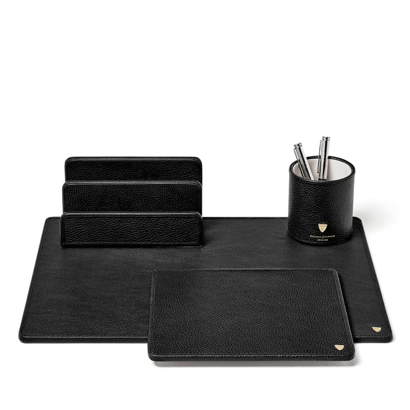 Aspinal of London Desk Accessories Set in Black Pebble
