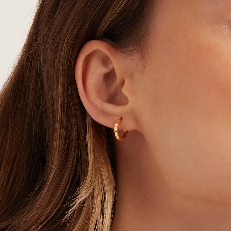 Aspinal of London Diamond Starlight Huggie Earrings in 18ct Gold Vermeil view 2