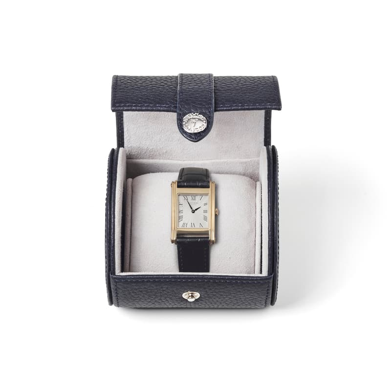 Aspinal of London Travel Watch Roll in Navy Pebble