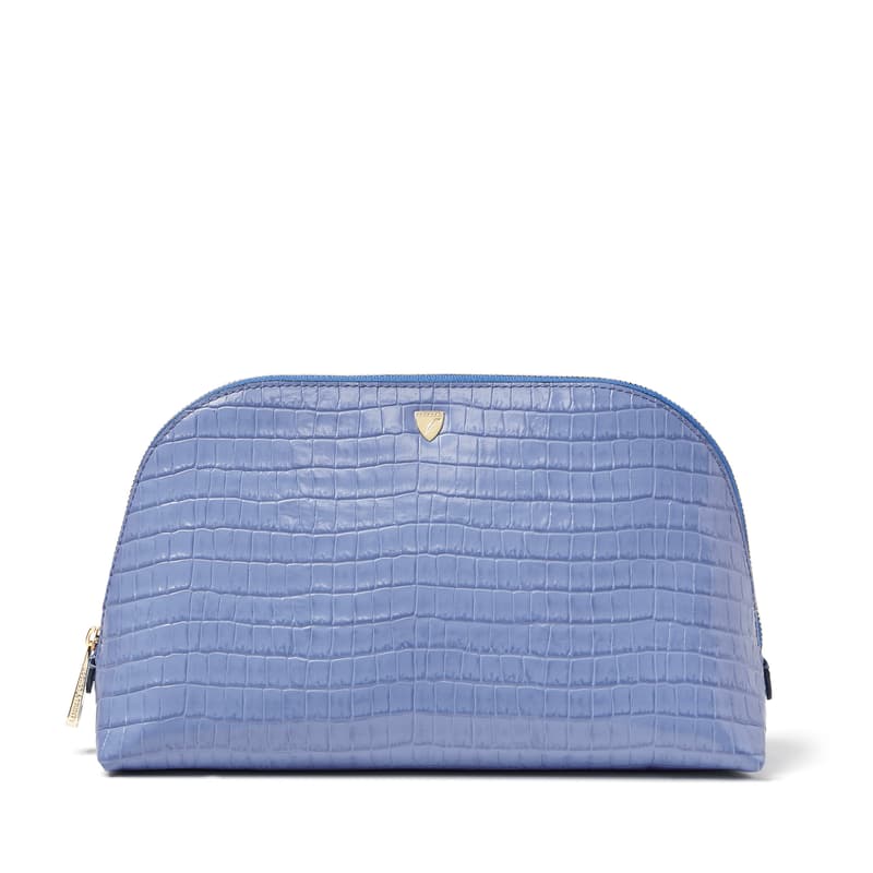 Aspinal of London Classic Toiletry Bag in Deep Shine Capri Blue Small Croc