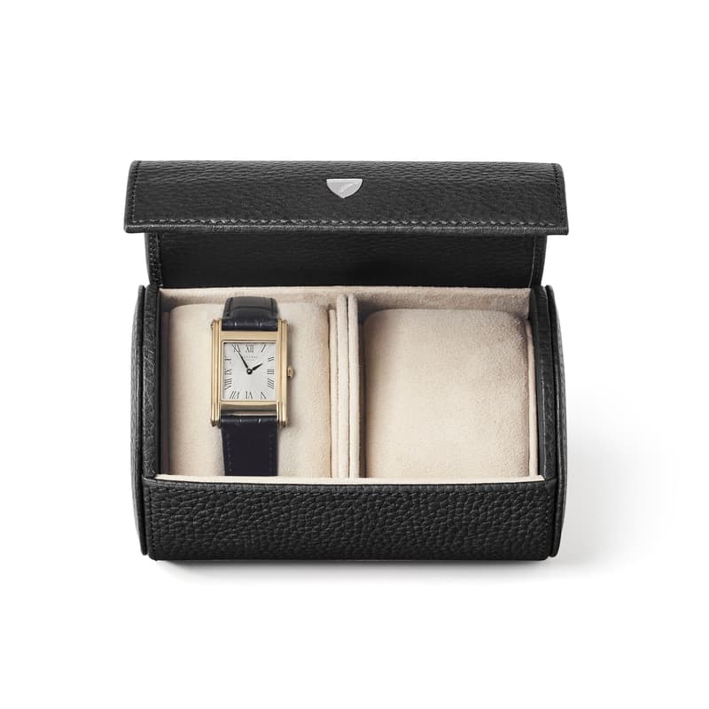 Aspinal of London Double Watch Roll in Black Pebble