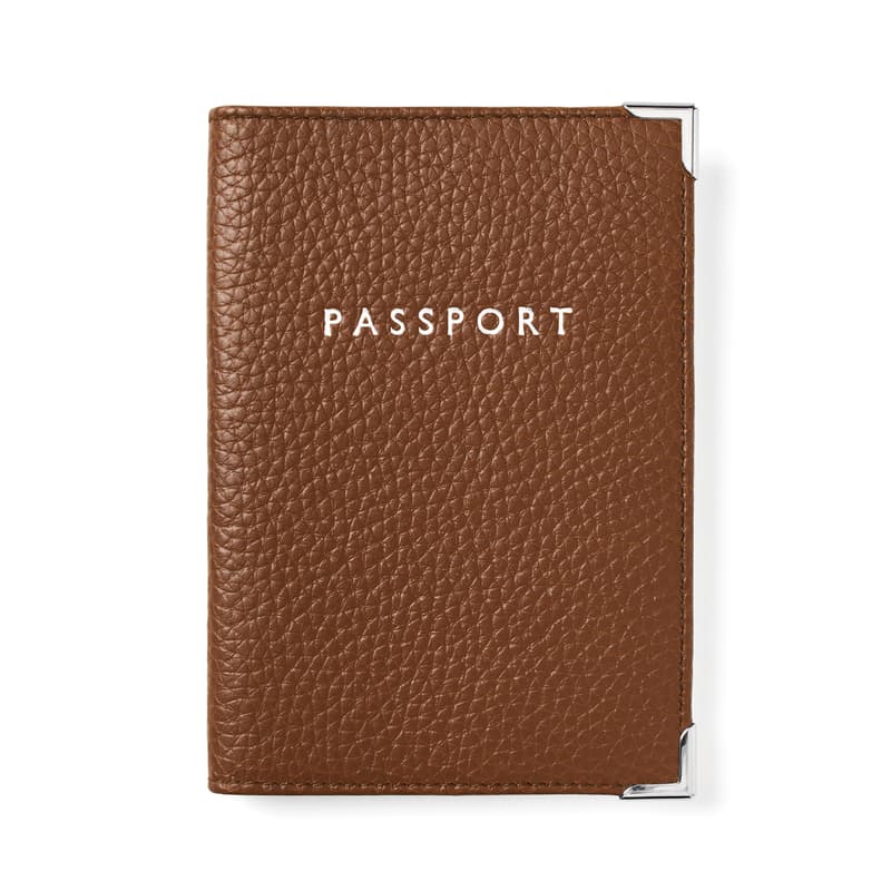 Aspinal of London Passport Cover in Tobacco Pebble