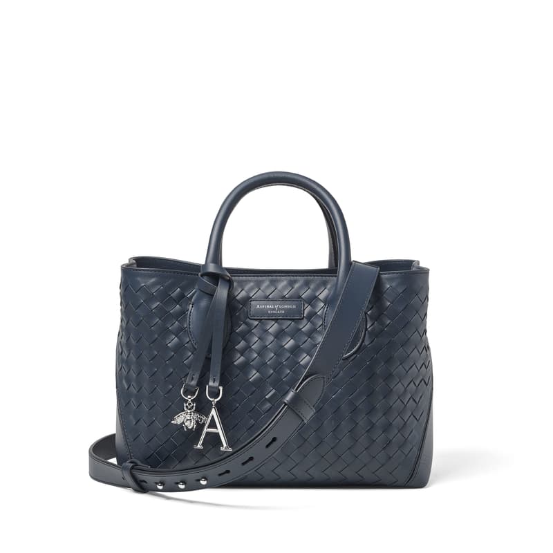 Aspinal of London Midi London Tote Bag in French Navy Woven Leather