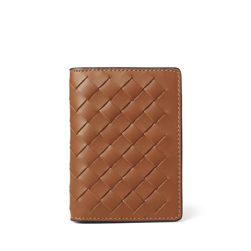 Aspinal of London Double Fold Credit Card Holder in Tan Woven Leather