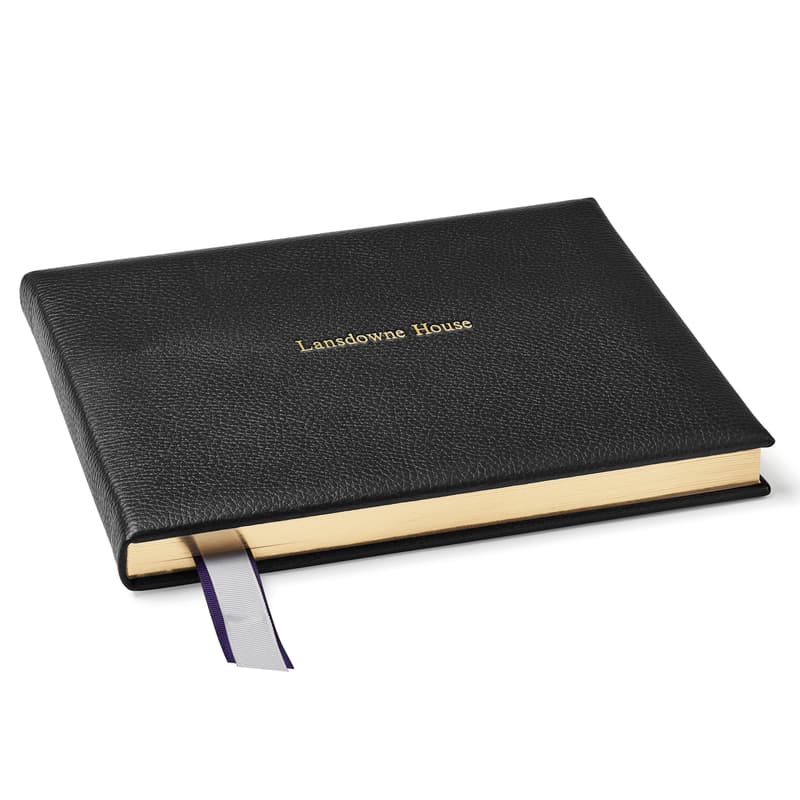 Aspinal of London Classic Leather Guest Book in Black Pebble with Lined & Columned Pages