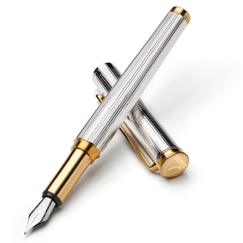 Aspinal of London Regent Fountain Pen in Sterling Silver 925 with 23ct Gold
