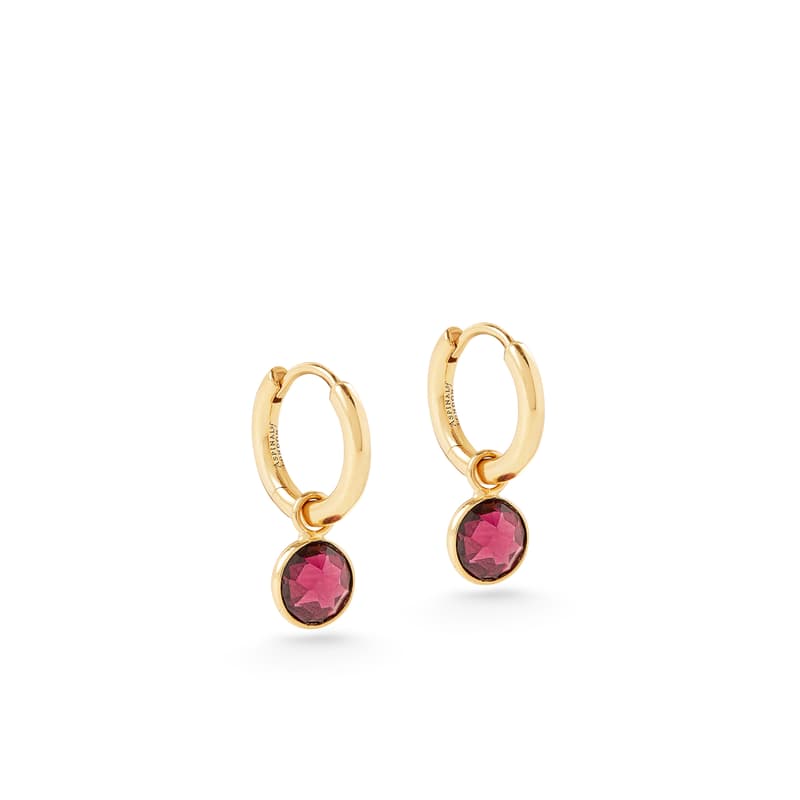 Aspinal of London Gemstone Huggie Earrings in Rhodolite Garnet & 18ct Gold Vermeil