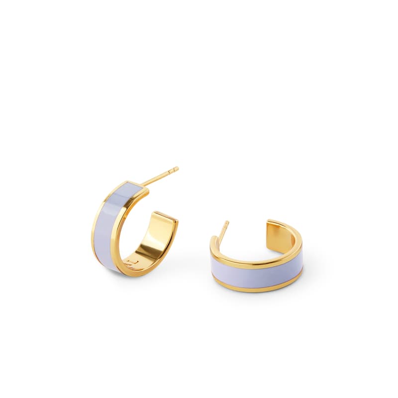 Aspinal of London Enamel Hoop Earrings in Lavender Enamel & 18ct Gold Plated