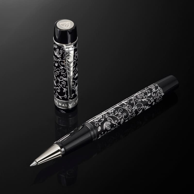 Aspinal of London Luxury Engraved Pen in Black Acrylic & Sterling Silver Aspinal of London Luxury Engraved Pen in Black Acrylic & Sterling Silver
