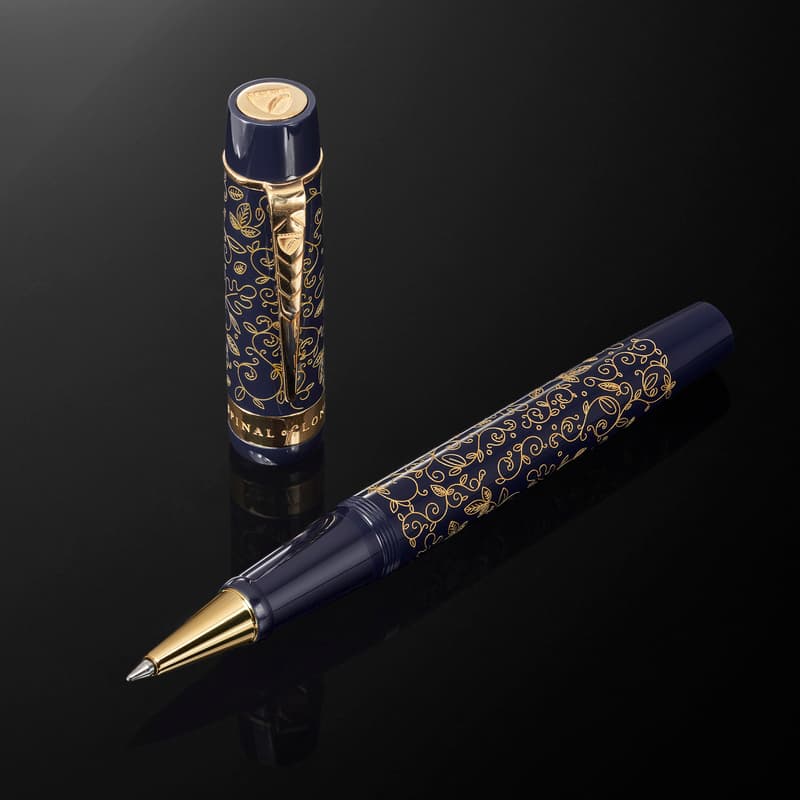 Aspinal of London Luxury Engraved Pen in Blue Acrylic & Gold Plated